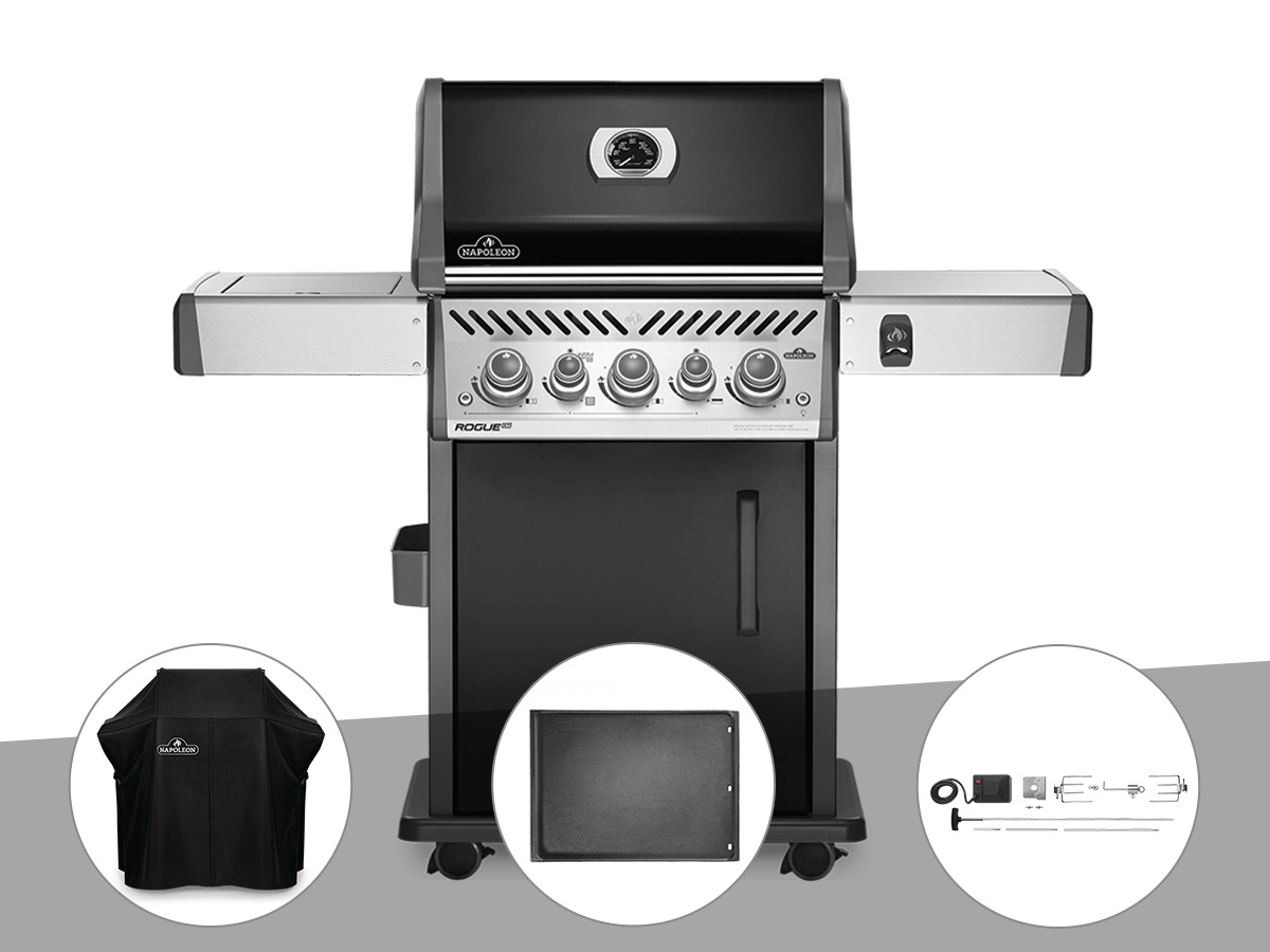 Image of Barbecue à gaz Napoleon Rogue SE 425 SIB noir 3 brûleurs + Housse de protection + Plancha + Rôtissoire