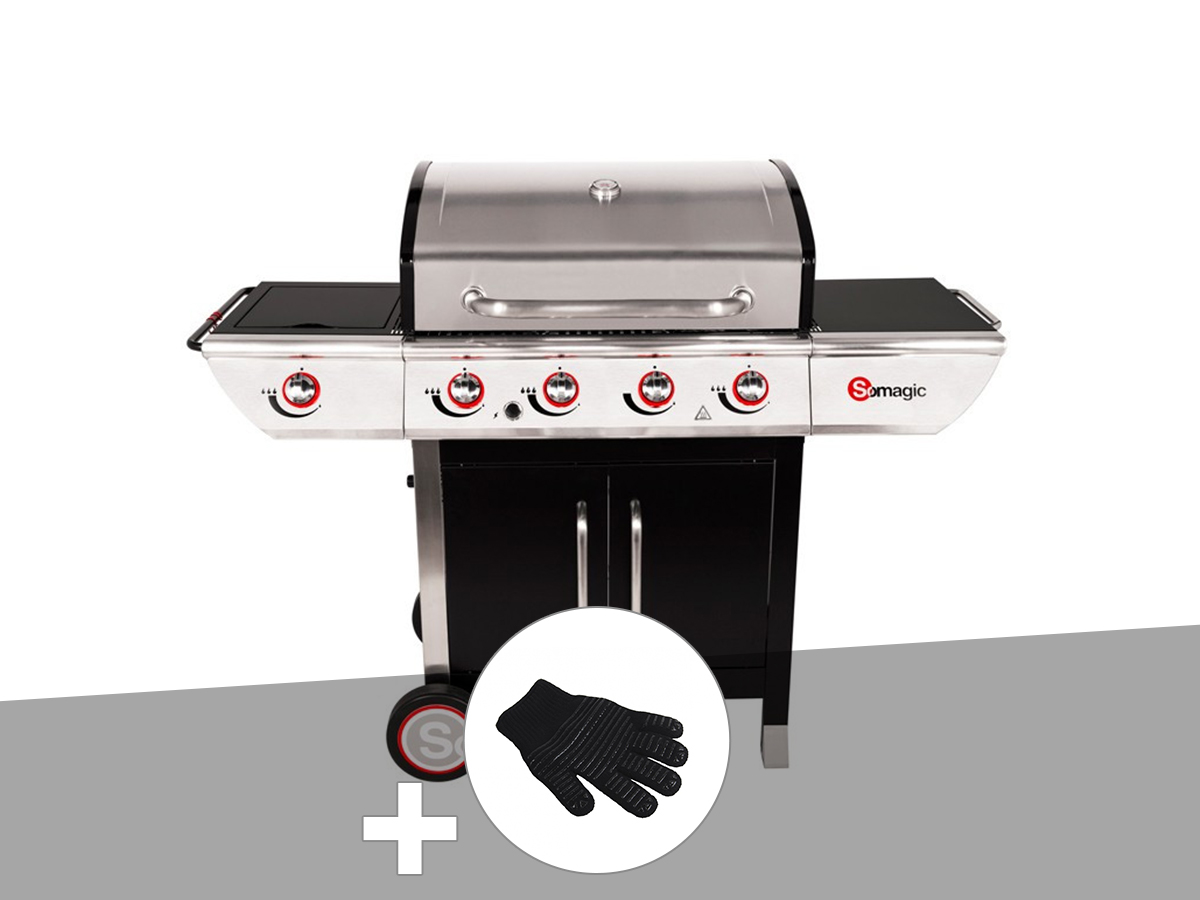 Image of Barbecue à gaz avec chariot Manhattan 450GPI + plancha + Gant de protection